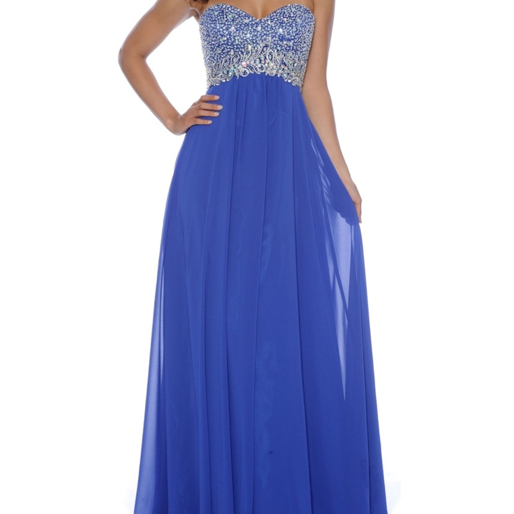 Beaded Blue Strapless Full-Length Prom Dress